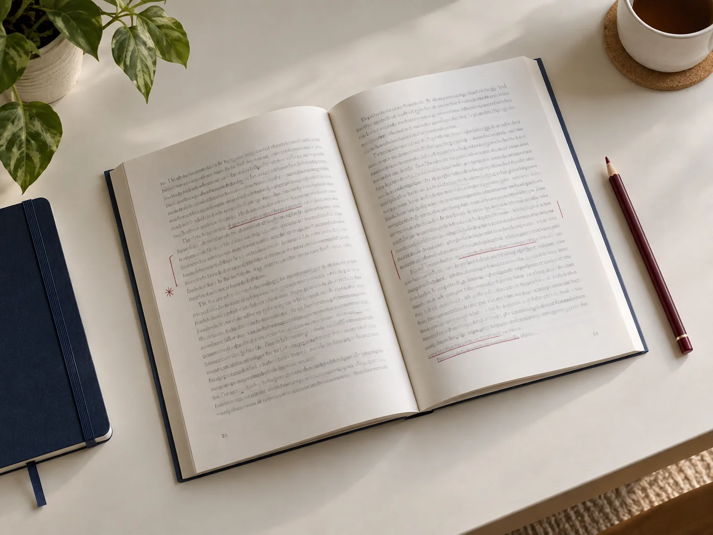 Açık kitap üzerinde işaretlenmiş satırlarla okuma çalışması